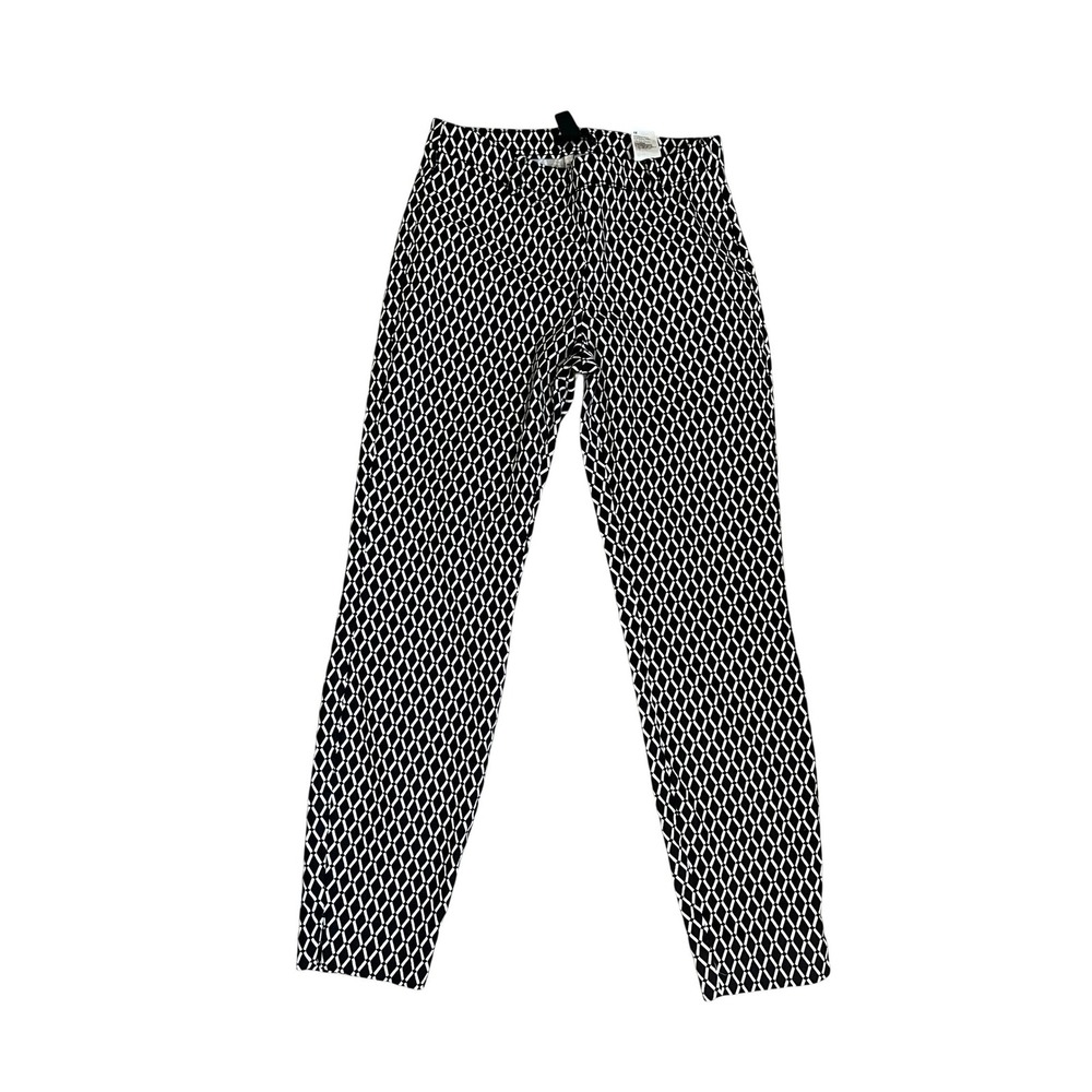 H&M Black Printed Dress‎ Pants size 4 Geometric Diamond Slim Ankle Office Chic